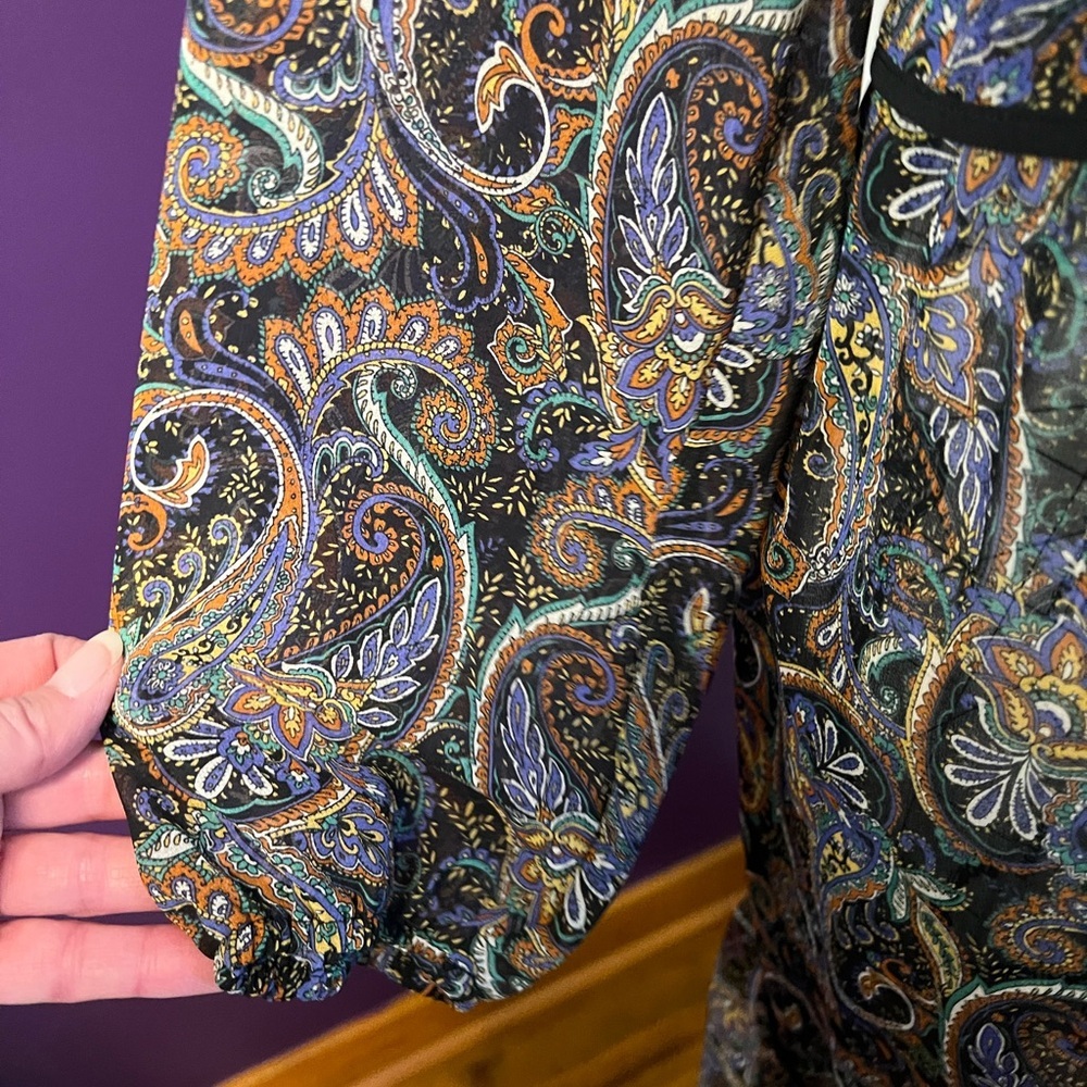 7 for $30 Express Sheer Long Sleeve Paisley Print Dress - Picture 4 of 10